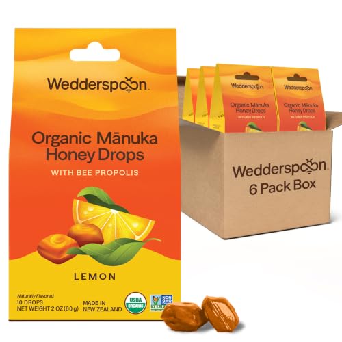 Wedderspoon Organic Manuka Honey Drops, Honey & Echinacea, 20 Count | USDA Organic | Genuine New Zealand Honey, Natural Remedy for Dry Throat | USDA Organic, Genuine New Zealand Honey, Natural Remedy for Dry Throat
