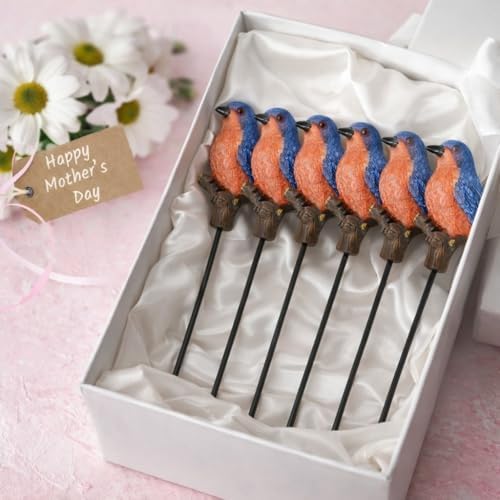 Bluebird Garden Stakes Set of 3 – Decorative Metal Yard & Plant Stakes – Bluebird Outdoor Décor for Flower Pots