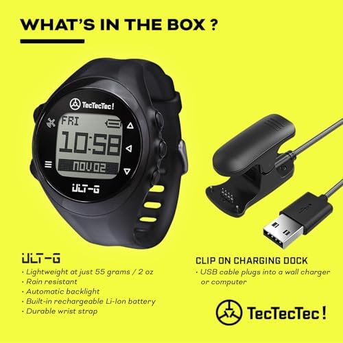 TecTecTec ULT-G Golf GPS Watch – Simple & Easy Distance Watch, No App Required on Course, Front/Back/Middle Distances, 38, 000+ Courses Preloaded