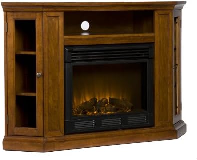 SEI Furniture Claremont Convertible Corner Electric Fireplace Media Stand with Storage, Black