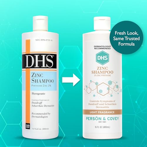 DHS Zinc Shampoo – Dandruff Shampoo – for Flaky and Dry Scalp with 2% Zinc Pyrithione, 8 oz