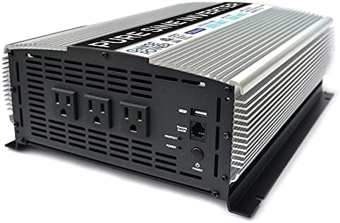 PS1004 3000W Continuous 6000W Surge Peak Power Pure Sine Wave Inverter with Starter Cables and 4 Output Sockets, Updated Model, Grey, Standard
