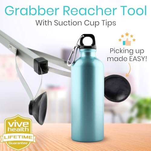 Vive Suction Cup Grabber Reacher 32" - Elderly Grab It Reaching Pickup Tool | Heavy Duty for Seniors - Trash, Sticks, Litter Picker Upper - Extra Long Reach Handle & Handy Extension Arm Claw