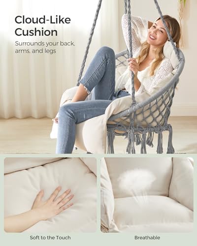 SONGMICS Hanging Chair, Boho Swing Chair with Large, Thick Cushion