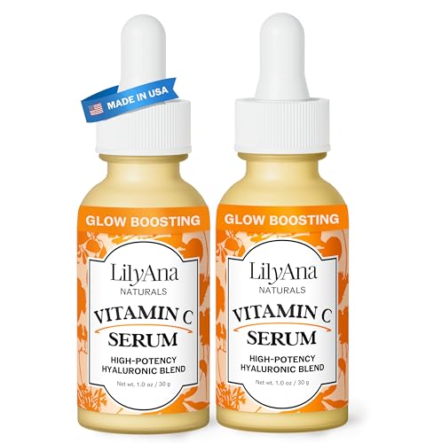 LilyAna Naturals Vitamin C Serum for Face with Hyaluronic Acid and Vitamin E, Anti Aging Serum, Reduces Age Spots and Sun Damage, Promotes Collagen and Elastin (1oz)