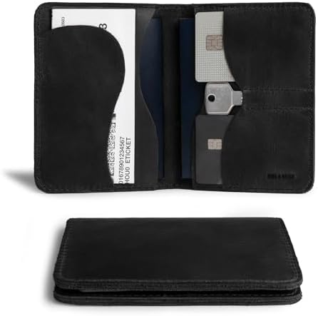 Hide & Drink, Double Passport Cover with Slots for Bills and Keys, Rustic Case, ID Organizer, Full Grain Leather, Handmade Accessories, Bourbon Brown