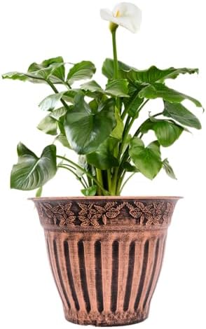 Doric Order Inspired Set of 2 Fancy Plastic Planters 10X8 in Nursery Flowerpot for Indoor Outdoor Garden Patio Office Home Decor Long Lasting