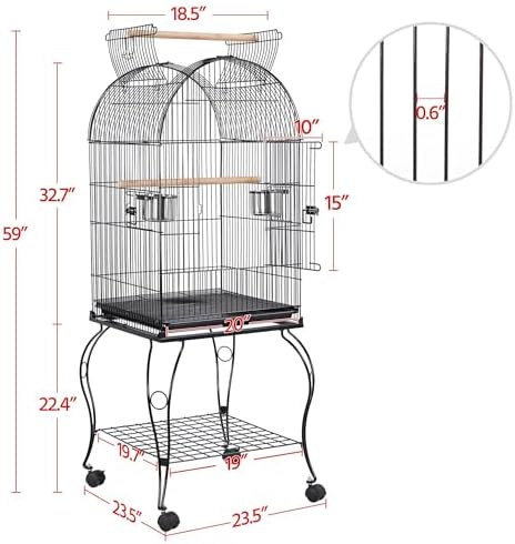 Yaheetech 59-Inch Rolling Standing Medium Dome Open Top Bird Cage for Parrots Cockatiels Sun Conures Parakeets Lovebirds Budgies Finches Canary Pet