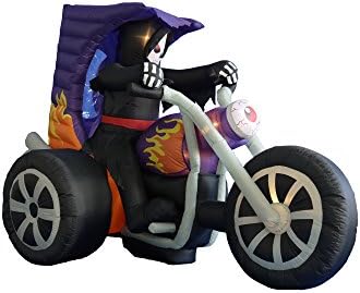 7 FT Long Halloween Inflatable Grim Reaper on Motorcycle | Lights, Outdoor Indoor, Blow Up Lighted Yard Decor, Lawn Inflatables