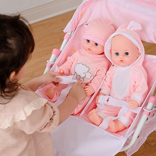 Olivia's Little World Doll Jogging-Style Stroller with Canopy, Storage Underneath, Pink and Cream and Gray | Canopy, Storage Underneath