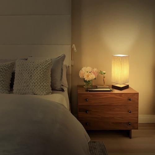 Touch Control Table Lamp Bedside 3 Way Dimmable Touch Desk Lamp Modern Nightstand Lamp with Square Fabric Lamp Shade Simple Night Light for Bedroom