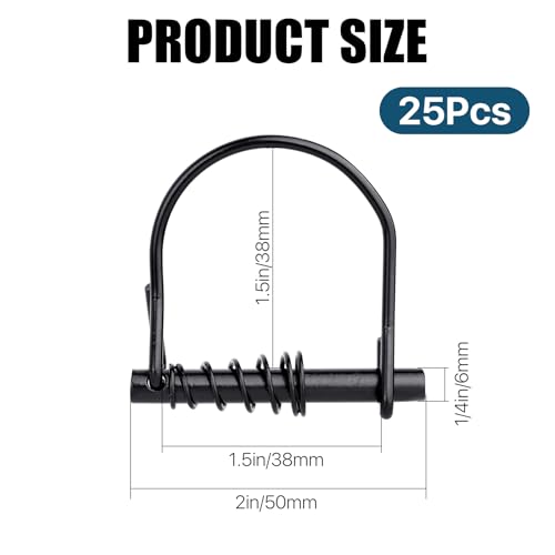 1/4 in Locking Pin with Spring 25 Pcs Silent Shaft Lock Pin, Black Arch Trailer Coupler Pins for Farm Trailers Wagons Towing