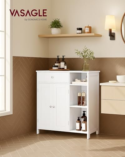 VASAGLE Bathroom Storage Cabinet, with 2 Doors, 31.5" H, Cloud White