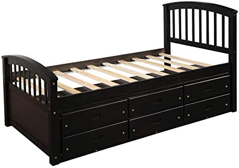 Harper & Bright Designs Twin Captain's Bed Storage Daybed with 6 Drawers for Kids Teens and Adults (Espresso)