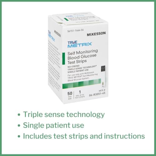 McKesson True METRIX Blood Glucose Test Strips for Diabetes, 50 Strips | Accurate Blood Sugar Monitor, Easy-to-Use with Glucose Meter, Portable, Reliable Diabetes Testing Kit