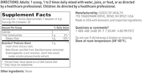 Klaire Labs SFI Health Biotagen Powder, 30 Servings, 150 Grams | Prebiotic Inulin, Beta-Glucan & Arabinogalactan to Support Gut Microbiota
