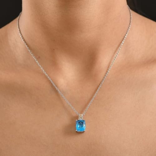 Caribbean Quartz Zircon 4.40 ctw Pendant Steel Necklace 20"