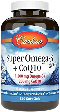Carlson Super Omega-3 Gems + CoQ10, 1200 mg, Omega-3s, 60 Softgels | 200 mg CoQ10; Norwegian; Wild Caught; Sustainably Sourced