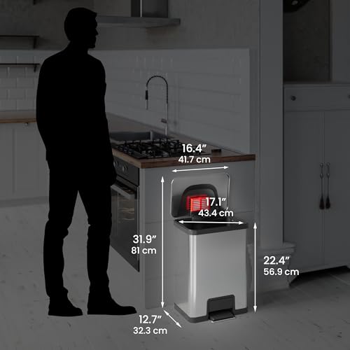 iTouchless Airstep 13 Gallon Step Pedal Kitchen Trash Can with Odor Filter, 50 Liter Commercial Grade Stainless Steel Recycle Bin for Home and Office, Silent Lid Open and Close