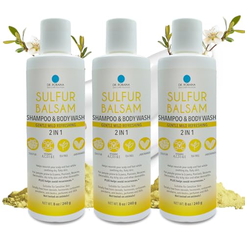Dr. Robaina Sulfur Shampoo & Body Wash – Helps Soothe Dandruff, Seborrheic Dermatitis, Folliculitis & Itchy Scalp – Color-Safe, SLS-Free, Citrus-Mint Scent, 8 fl oz - Made in the USA