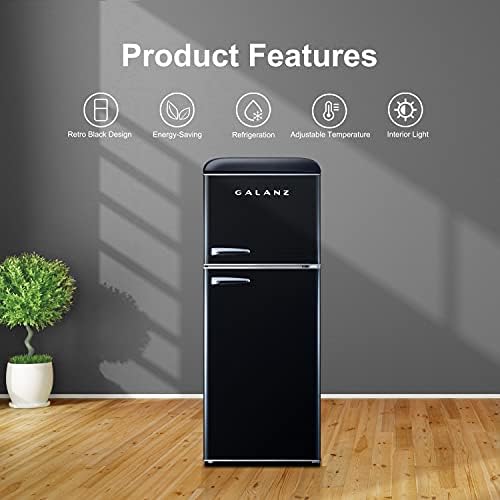 Galanz GLR46TRDER Retro Compact Refrigerator with Freezer Mini Fridge with Dual Door, Adjustable Mechanical Thermostat, 4.6 Cu Ft, Red (Black)