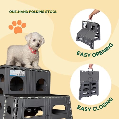 Foldable Dog Stairs, Collapsible Pet Step Ladder, Supports 300lbs | 2-Step Folding Dog Stairs & Ramp, Carpeted Design