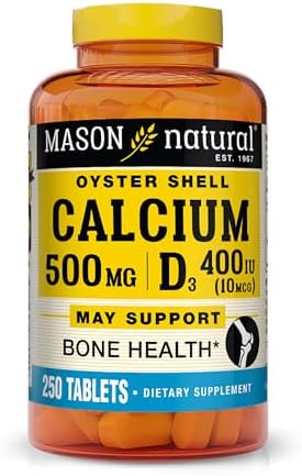 MASON NATURAL Calcium 500 mg (Oyster Shell) with Vitamin D3 to Support Normal Bone and Muscle Function, 250 Tablets