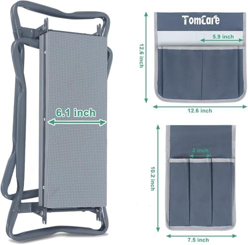 TomCare Garden Kneeler and Seat, 11.12" Kneeling Pad Sturdy Garden Bench | Heavy Duty Garden Stool, 450 lbs Load Capacity, 2 Tool Pouches, Foldable Design, Gardening Gift for Women, Men and Gardeners