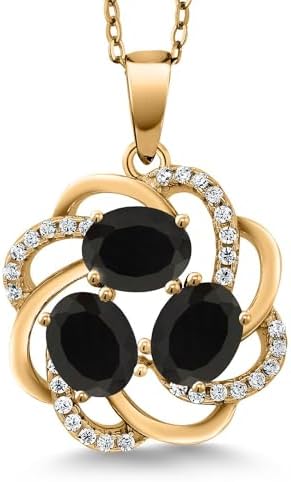Gem Stone King 18K Yellow Gold Plated Silver Gemstone Birthstones 3 Stone Spiral Pendant Necklace for Women | Oval 6X4MM | Includes 18 Inch Chain