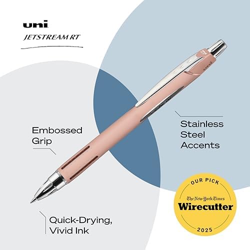 uniball™ Jetstream RT Ballpoint Pens, Black Ink, 0.7mm Fine Point, 3 Count | Retractable, Smooth Writing, Quick-Drying, Smear-Resistant, uni Super Ink™