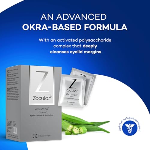 Zocular Zocuwipe Eyelid Wipes, Gentle Cleansing & Moisturizing, 30 Count | Okra-based Cleansing Formula, Eyelid Hygiene, Eyelid Comfort, Individually Wrapped, Rinse Free, Ophthalmologist-Developed