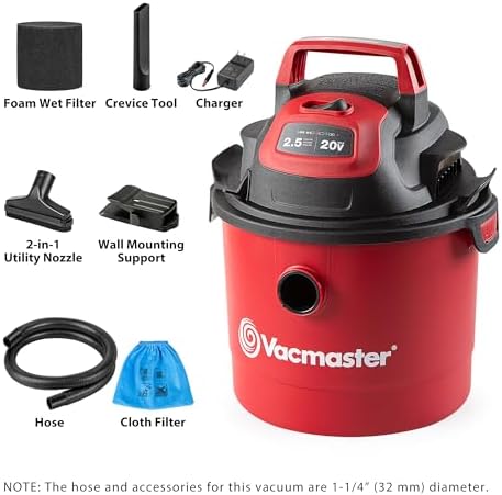 Vacmaster VOM205P 1101 2.5-Gal 2 Peak HP Wall Mount Wet/Dry Vacuum Red