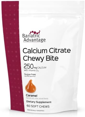 Bariatric Advantage Calcium Citrate Chewy Bites 250 mg with Vitamin D3 - Chewable Supplement for Bariatric Surgery Patients - Sugar-Free Calcium