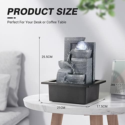 WICHEMI Indoor Water Fountain Tabletop Fountain Stacked Rock with LED Light | Relaxing Water Feature, Meditation Fountain, Soothing Sound, Stress Relief, For Home Office Bedroom Decor, 7.8"x7.8"x7.9"