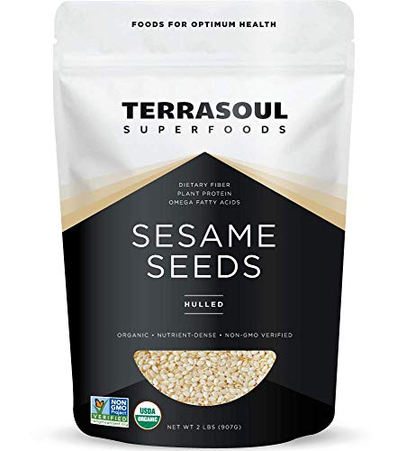 Terrasoul Superfoods Organic Hulled Sesame Seeds, 2 Lbs - Perfect for Tahini | Gluten-free | Raw