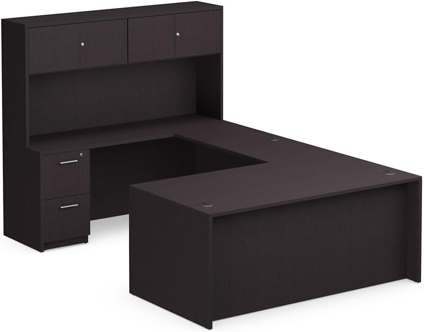 NBF U-Shaped Desk Reversible Workstation with Hutch & Storage, 71" W, Tan