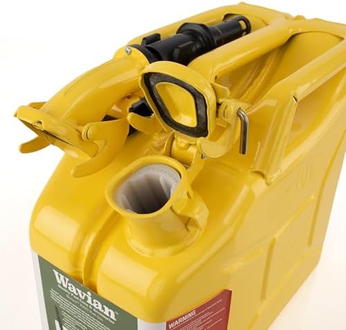 Wavian USA Authentic NATO Jerry Can and Spout System - Rust-Proof, EPA & CARB Compliant, 10 Litre, Yellow, Wavian 2.65 Gallon Gas Cans for Diesel