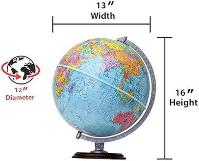 Replogle Student - Educational Classic World globe, Blue Ocean, Raised Relief feature, including a bonus map, made in USA, 12"/30cm diameter