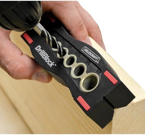 Milescraft 1312 Drill Block - Handheld Drilling Guide, Drilling Jig with Drill Guides for 6 of the Most Common Imperial Drill Bit Sizes