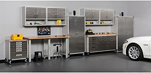 Seville Classics UltraHD Heavy Duty Rolling Cabinet Workbench Table w/Solid Wood Top, Workstation for Garage, Warehouse, Office, Workshop, 77" W x 20" D x 37.5" H, Graphite, 11-Drawer