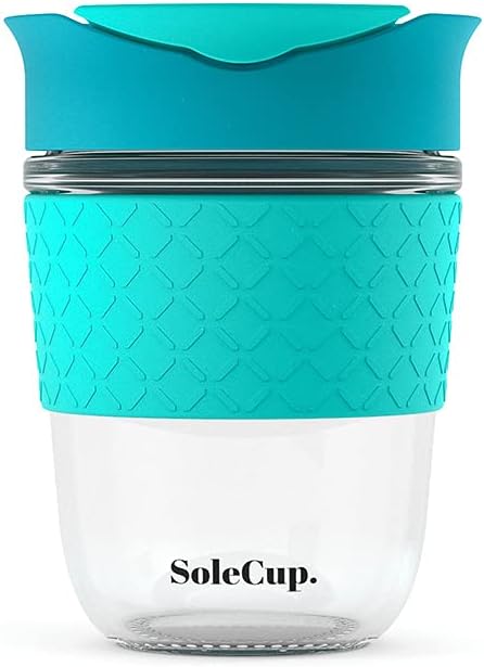 Large Travel Mug - Reusable Glass Coffee Mug - 18oz/530ml BPA-Free Hot Drink Travel Mug with Lid & Silicone Band (Black, 18oz)
