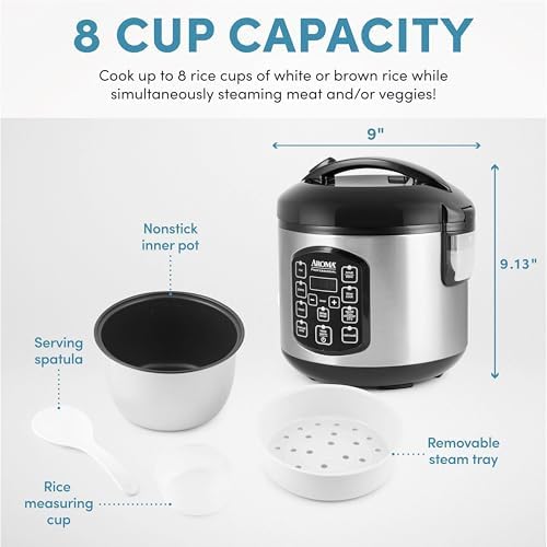 Aroma Housewares 8-Cup (Cooked) (4-Cup UNCOOKED) Digital Rice Cooker and Food Steamer (ARC-914D),White