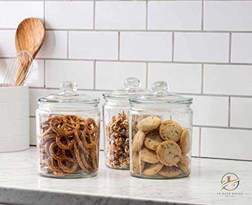 Le’raze 3pc Canister Sets for Kitchen Counter + Labels & Marker - Glass Cookie Jars with Airtight Lids - Food Storage Containers with Lids