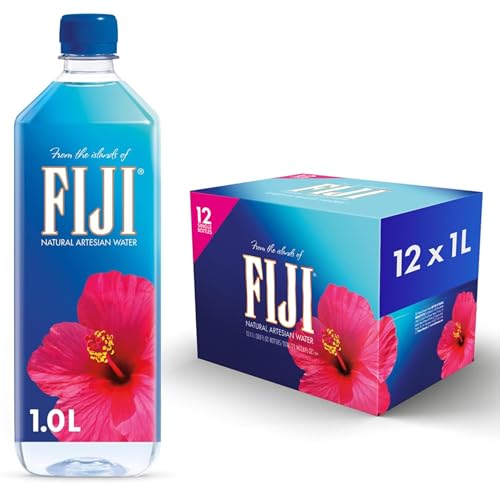 FIJI Natural Artesian Bottled Water, 1 Liter / 33.8 Fl Oz (Pack of 12) | 100% Natural Electrolytes, Large Water Bottles 12 Pack, Agua