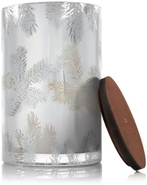 Thymes Frasier Fir Candles - Statement Collection - Silver with Pine Needle Design - Scented Candles for Home Decor - Notes of Siberian Fir Needles, Cedarwood & Sandalwood - Large 4 Wick (40 oz)
