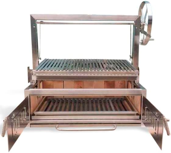 Built In/Table Top Charcoal Outdoor BBQ, Stainless Steel #430 Body and #304 Grates, Rotisserie Parrilla Santa Maria/Argentine Grill Spit