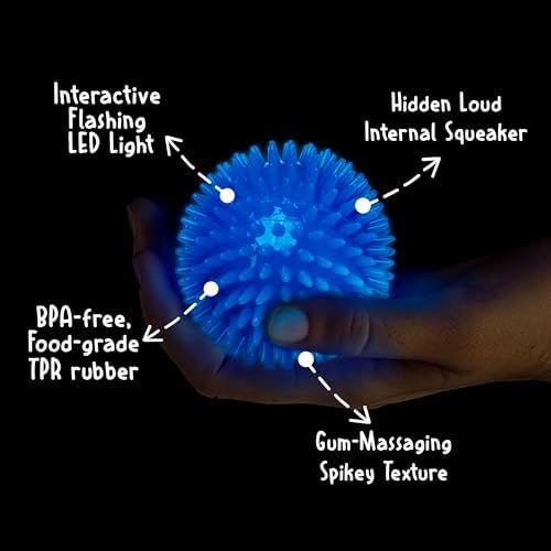 Gnawsome™ 3.5” Spiky Squeak & Light Ball Dog Toy - Medium, Cleans Teeth and Promotes Good Dental and Gum Health for Your Pet, Colors will vary