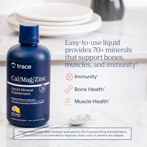 Trace Minerals Liquid Cal Mag Zinc with Vitamin D3, 16 fl oz, Pina Colada | Ionic trace minerals for absorption, Bone, muscle, and connective tissue health, 1-2 tbsp daily, Refrigerate after opening