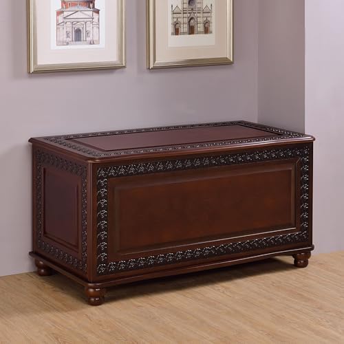 BOWERY HILL 40" x 21" Traditional Wood Cedar Blanket Chest, Flip Open Storage, Fully Lined with Cedar, for Bedroom/Living Room, in Deep Tobacco Finish