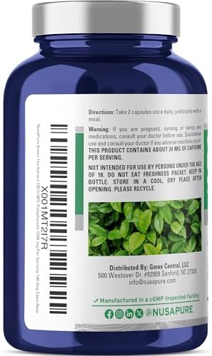 NusaPure Green Tea, 1200 mg, Non GMO, Vegan, 180 Veggie Caps - 90 Servings | Camellia Sinensis 20:1 Extract, Supports Nutritional Supplementation